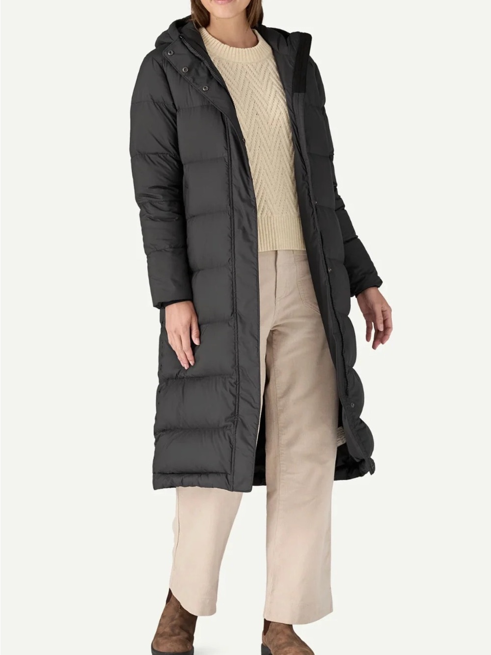 Patagonia Black Long Hooded Puffer Coat - Women